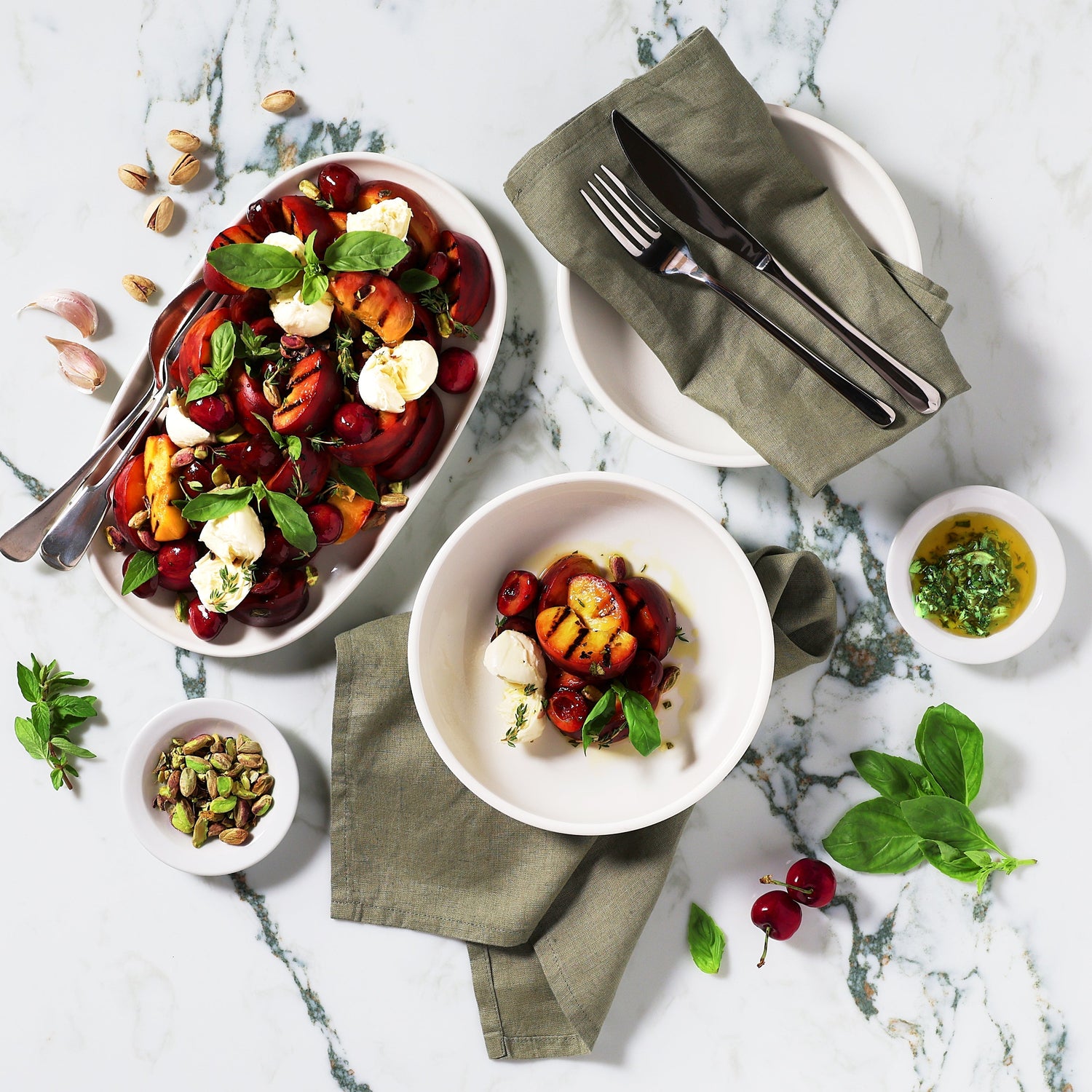 Char Grilled Peach and Cherry, Caprese Salad